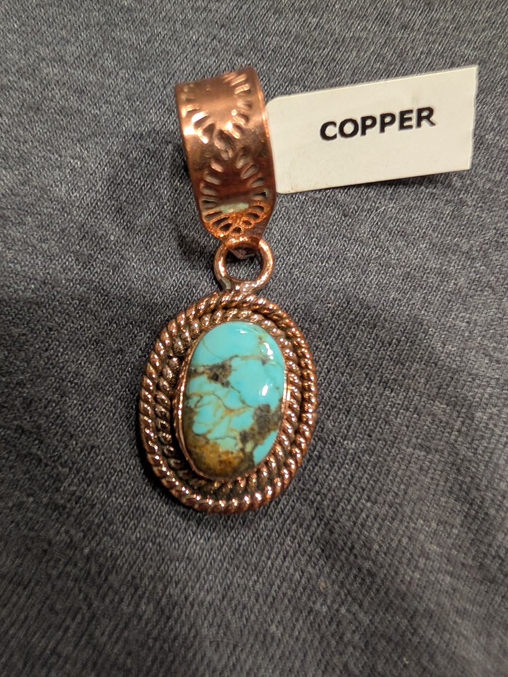 Copper Turquoise Oval Pendant Necklace for Women